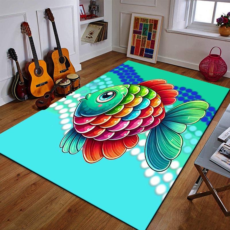 Colorful Cartoon Fish Design Patterned carpet a non slip rug suitable for all seasons and any setting, gift