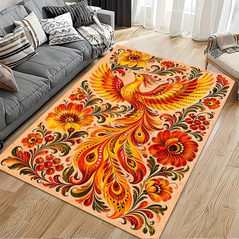 Bright Phoenix With Flowers Suitable As a Non-slip Mat for the Living Room or Bedroom Sofa