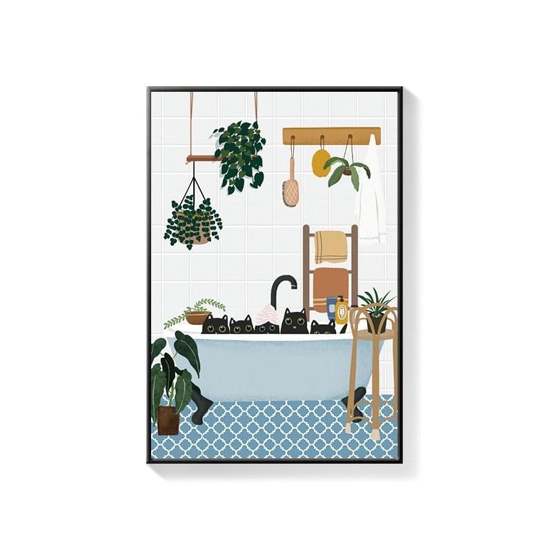 Bathroom Decorative Painting Cat American Retro Toilet Bathroom Canvas Painting Wall Art Poster for Modern Bathroom Home Decor