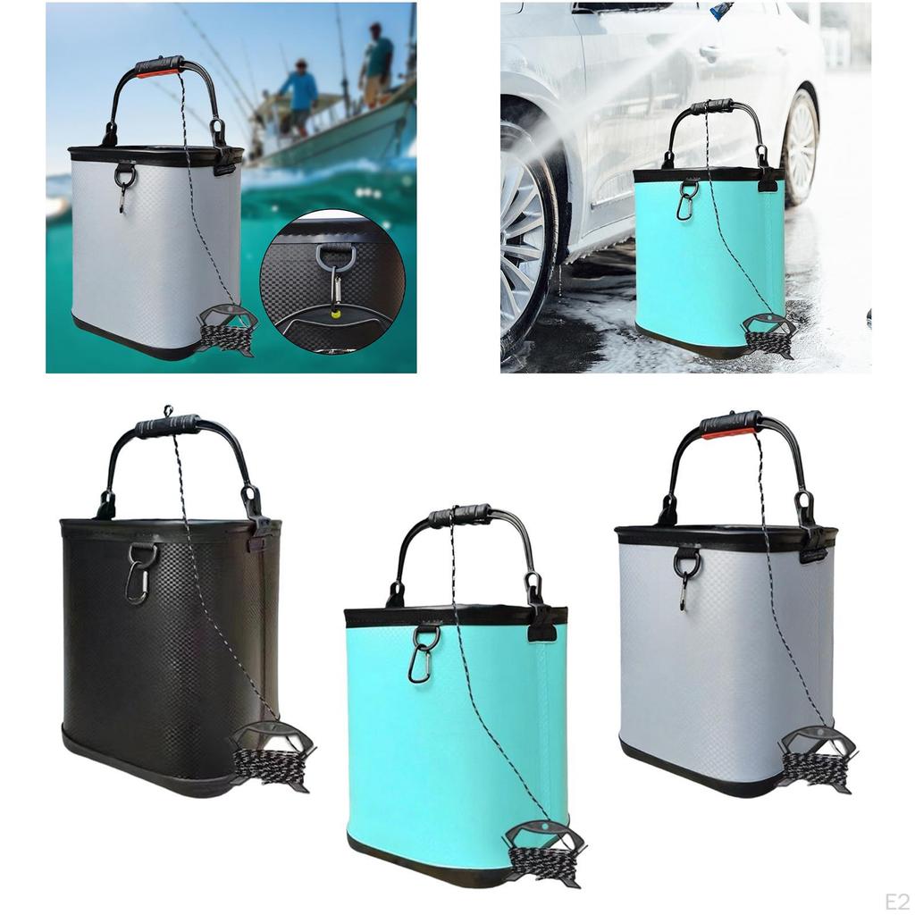 Fish Bucket Container Wash Basin Traveling Beach EVA with Rope 17L Live Holder Camping Water