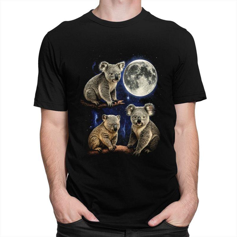 Men Three Moon Koalas T Shirts Streetwear Short Sleeves Pure Cotton Colthing Fashion Casual Design Graphic Tees Shirt