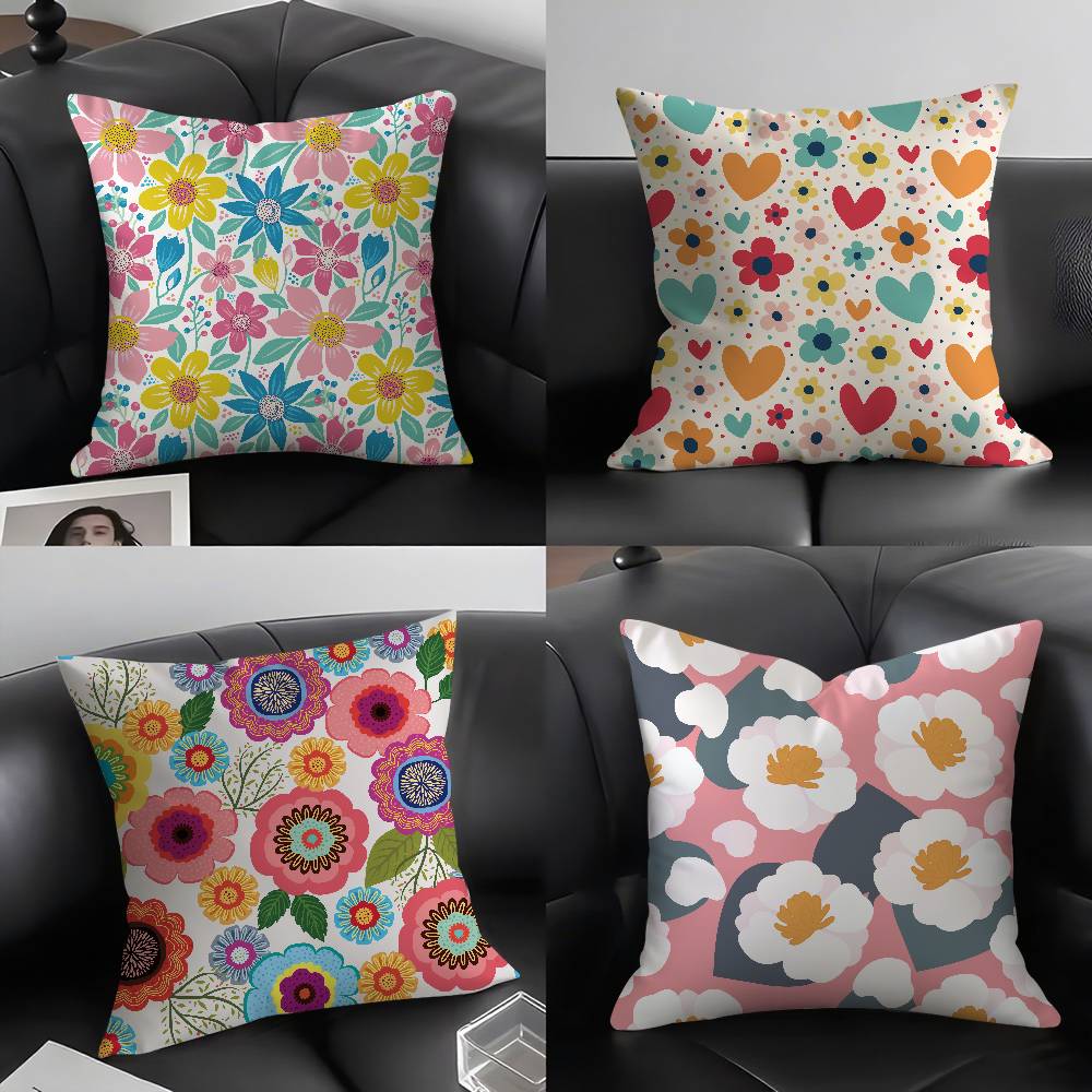 Pillow Case Colorful Flowers Home Dorm Chair Back Short Plush Double-sided Printing Office Nap Time Cushion Cover