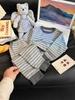 Children's Warm Seamless Striped Cotton Underwear Set for Medium and Large Sizes - Autumn Pajama Pants and Top