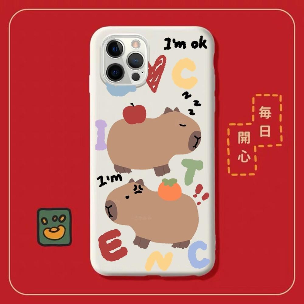 Cartoon Capybara Phone Case for iPhone 14 11 12 13 Mini Pro Xs Max 8 7 6 6S Plus X XR Solid Candy Color Case
