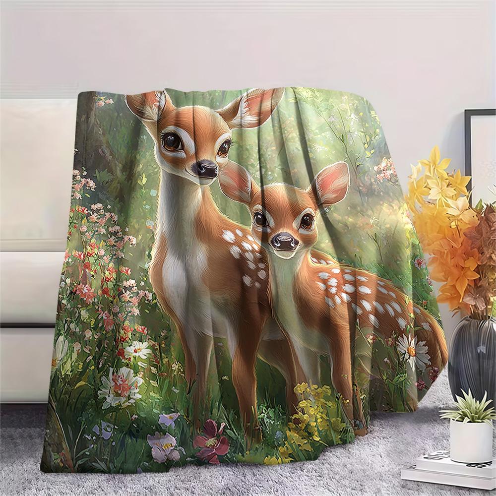 Deer Print Flannel Blanket, High quality Comfortable for All Seasons, Home Decor, Warmth and Comfort, Perfect for Christmas Gifts