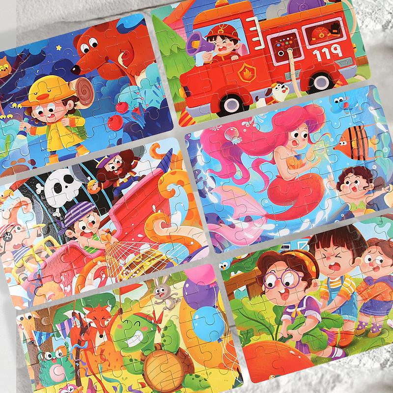 30 Piece Wooden 3D Puzzle Cartoon Animal & Vehicle Jigsaw Montessori Educational Toys for Kids Baby Years - Creative Gift