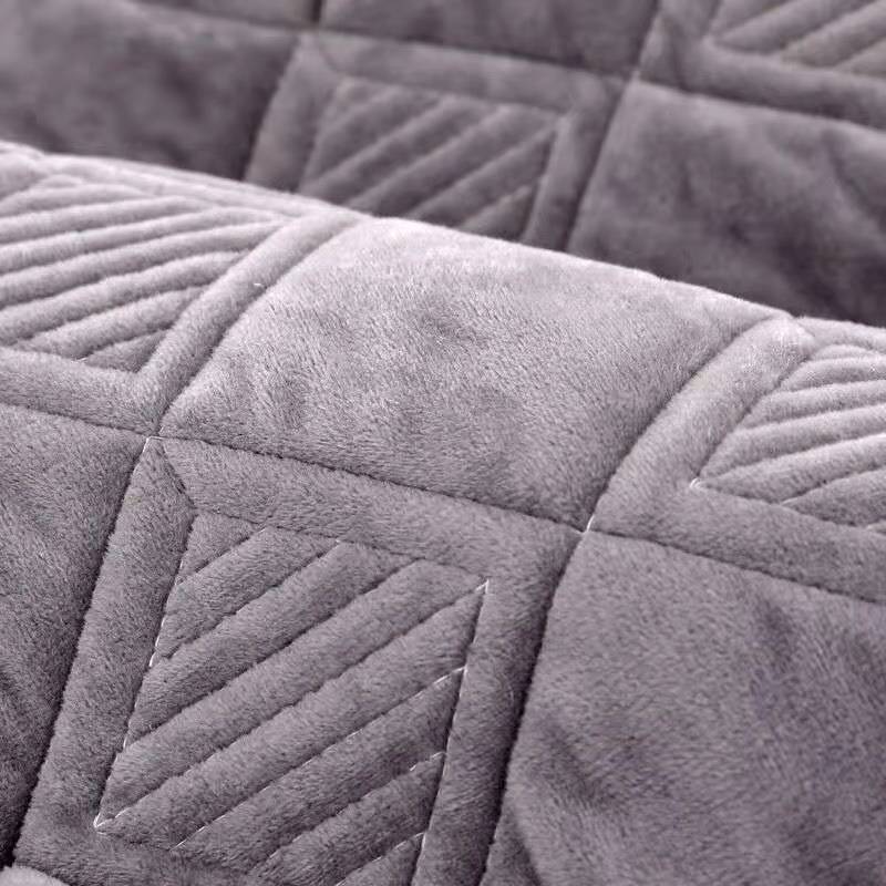 Short Plush Grey Color Sofa Towel European Brief Thicken Quilted Sofa Cover Slip Resistant European Couch Cover for Living Room