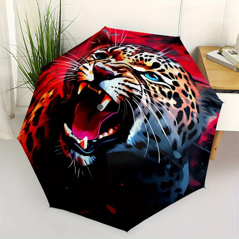 1pc Leopard Print Automatic Open/Close Exquisite Umbrella Sturdy Iron Frame, Compact Travel Umbrella, Intricate Design Umbrella a0829049