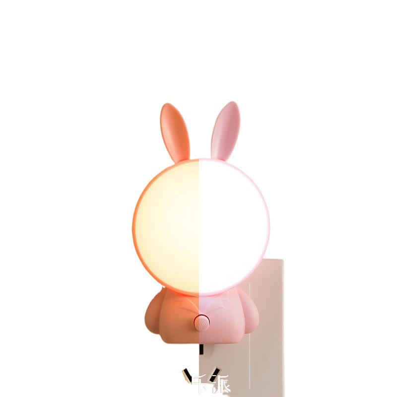 Kaninchen Nachtlicht zum Einstecken für Babys & Kinder - Weiche warme Nachttischlampe mit Knopfsteuerung