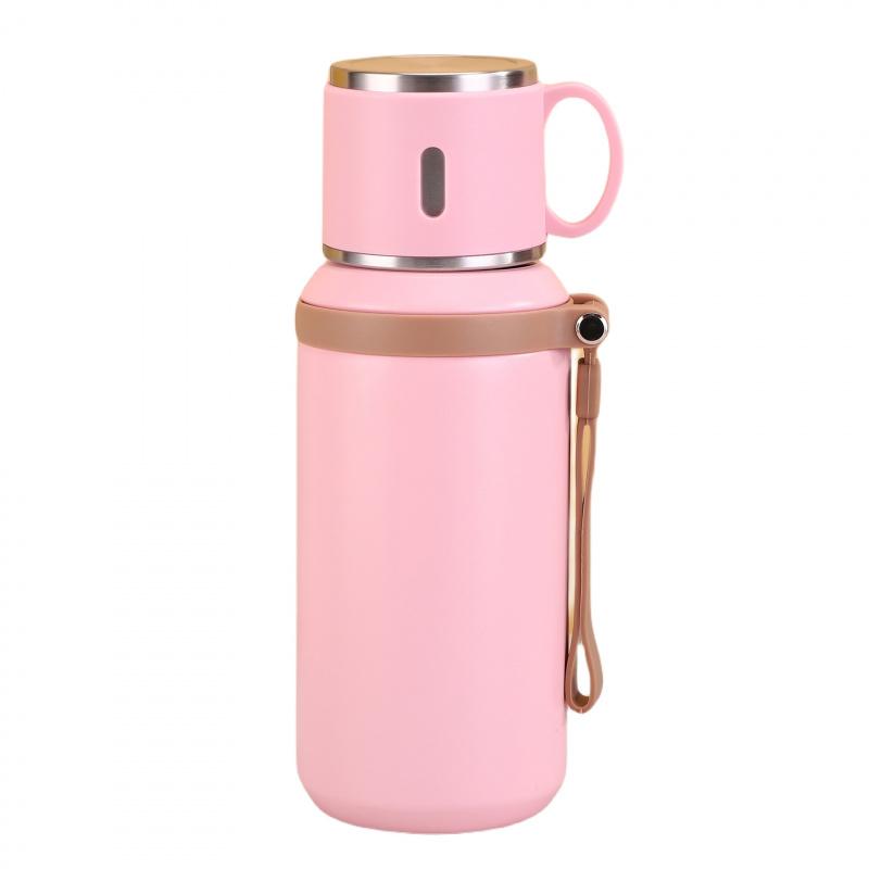 Stainless Steel Insulated Bottle With Cup Lid Tea Infuser Portable Travel Thermos Mug With Strap Leakproof 600ml 800ml For Office Outdoor Use