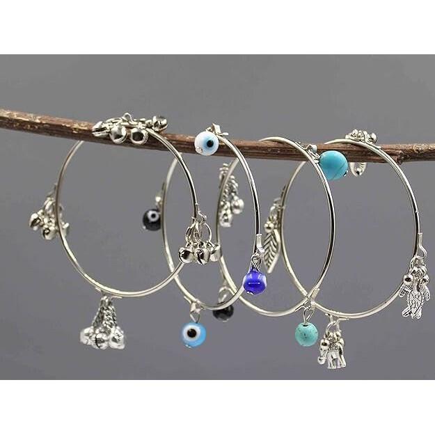 

@ Beautiful Steel Bangles With Turquoise Evileye Gungru Beads For Women Zr410-60%Off