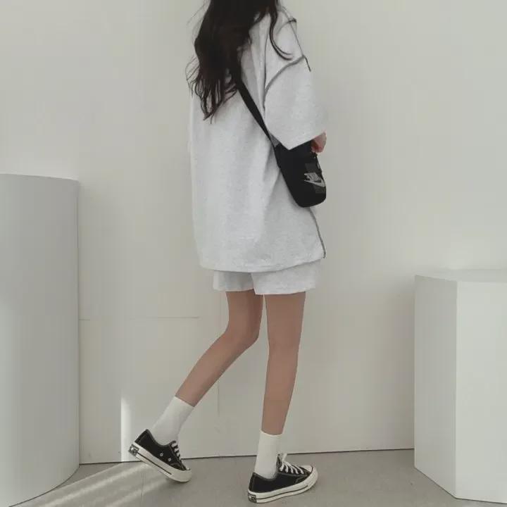 Women's 2024 Summer Casual Solid Color Cotton Sportswear Set - Loose Two-Piece Outfit