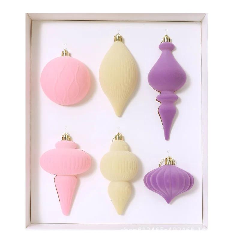 Special Shape Christmas Balls 6PCS Flocking Mocha Xmas Decorative Hanging Ornaments Party Christmas Spheres Pendant Set