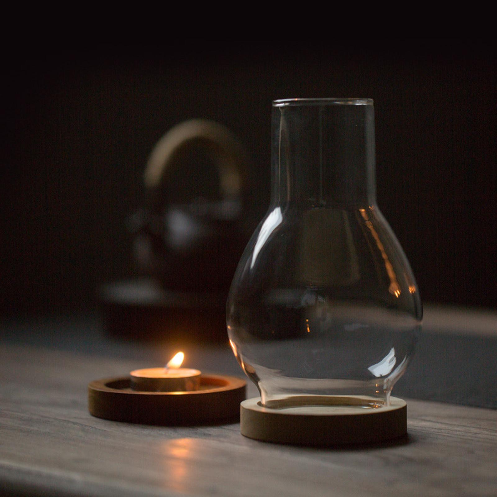 

Glass Candlelight Holder with Wooden Base Transparent 3.5x6inch Oil Lamp Shade Wind Proof Cover for Living Room Multifunctional прозрачный