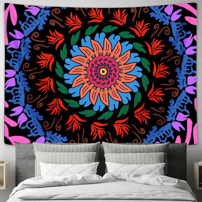 Verzauberte Mandala-Blumen-Wandteppich Einzigartige handgezeichnete Kunst Wanddekoration Verleiht Ihrem Zuhause einen Hauch von exotischem Charme und Farbe