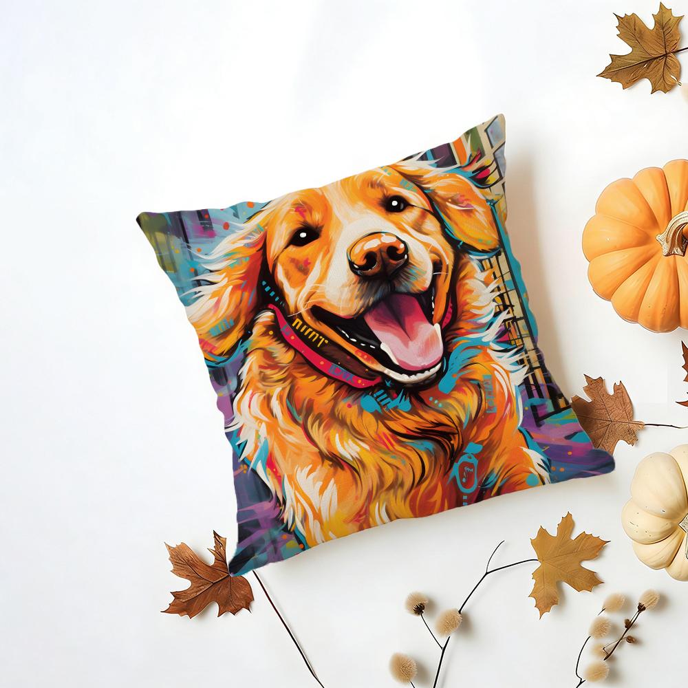 GGolden Retriever Cushion Cover Washable Linen Pillowcase Soft  for Daily Sofa Bed Home Room Decor