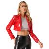 Womens PU Faux Leather Long Sleeve Jackets Slim Fit Party Coat Ladies Fashion Leather Jacket Dance Costume