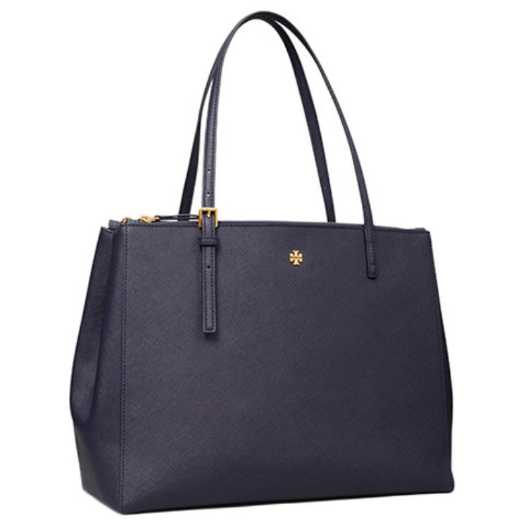 Tory Burch Emerson Metal Double T Logo Minimalist Fashion Large Capacity Zipper Leather Tote Bag Shopping Bag Shoulder Handbag Women Tote 134837-405