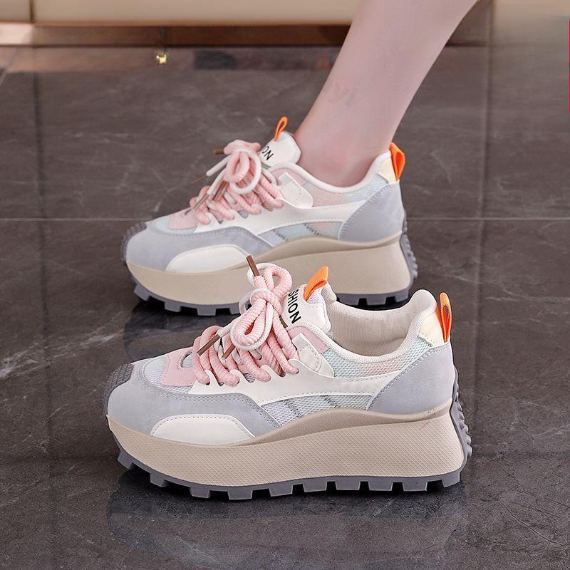 Spring Autumn New 2026 Women's Platforms Sneakers Breathable Mesh Non Slip Casual Shoes Comfortable Cross Tied Vulcanized Shoes