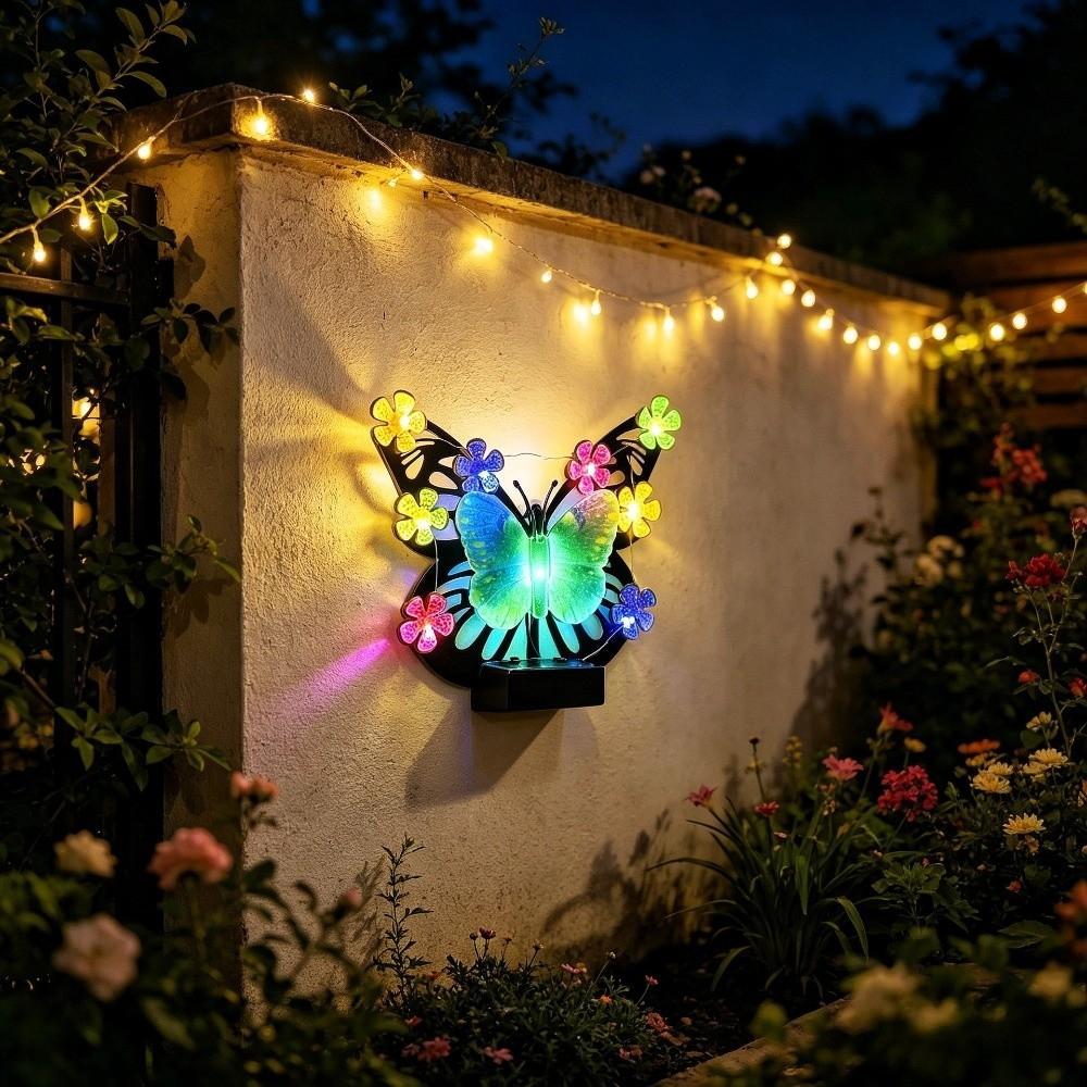 Solar Powered Solar Wall Light Butterfly Shape Outdoor Wall Decor Garden Decor Light Garden Fence