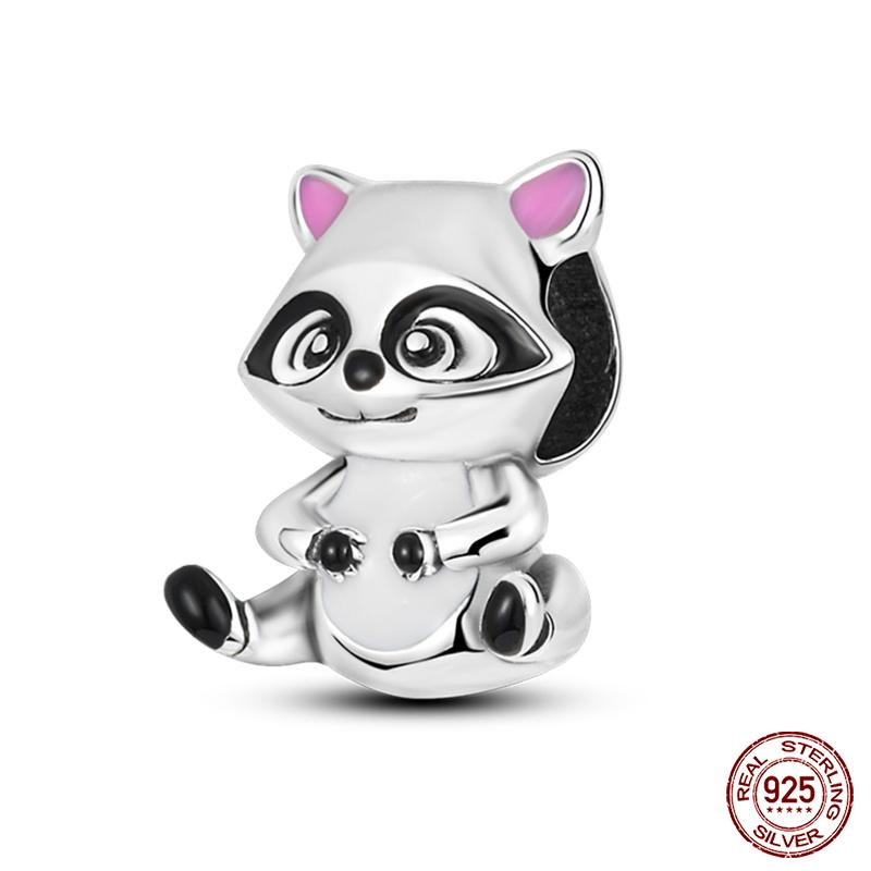 Real Copper Pink Rabbit Cat Dog Animal Charms Beads Fit Qikaola Original Bracelets Diy Birthday Jewelry Making