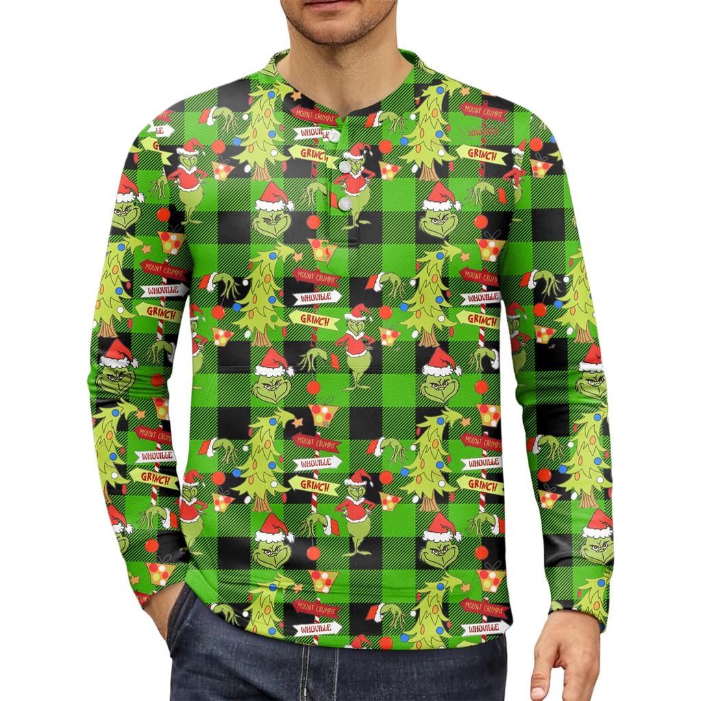 Pánská ležérní mikina na knoflíky, módní potištěná košile s dlouhým rukávem, pulovr