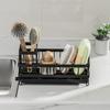 Sink Organizer with Towel Rail Double Compartment Storage Rack Removable Drain Tray Rust-Proof Iron Kitchen Caddy for Sponges Brushes Dishcloths