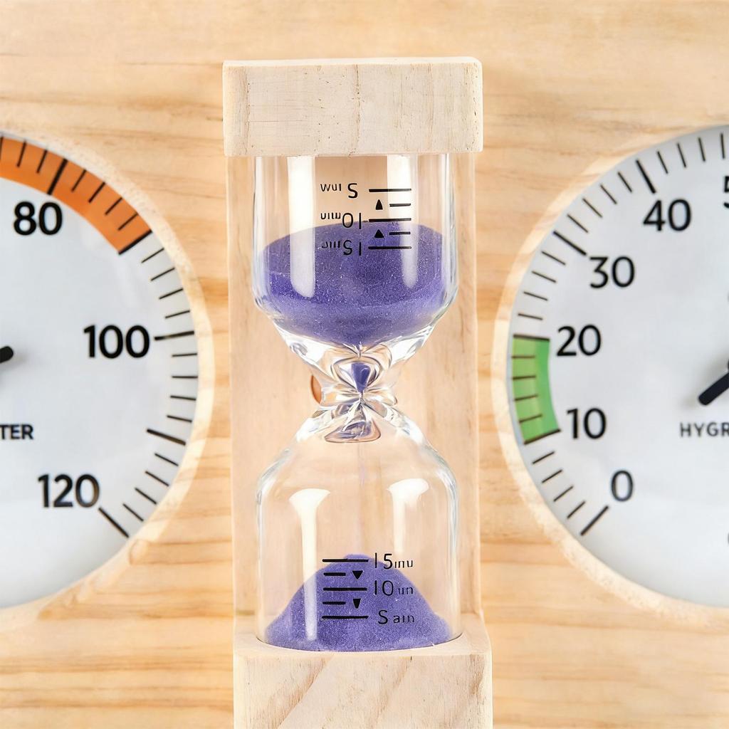 Sauna Temperature Gauge 15 Minute Sand Timer Moisture Monitor Wall Mount Wooden Thermometer and Hygrometer for Indoor Home