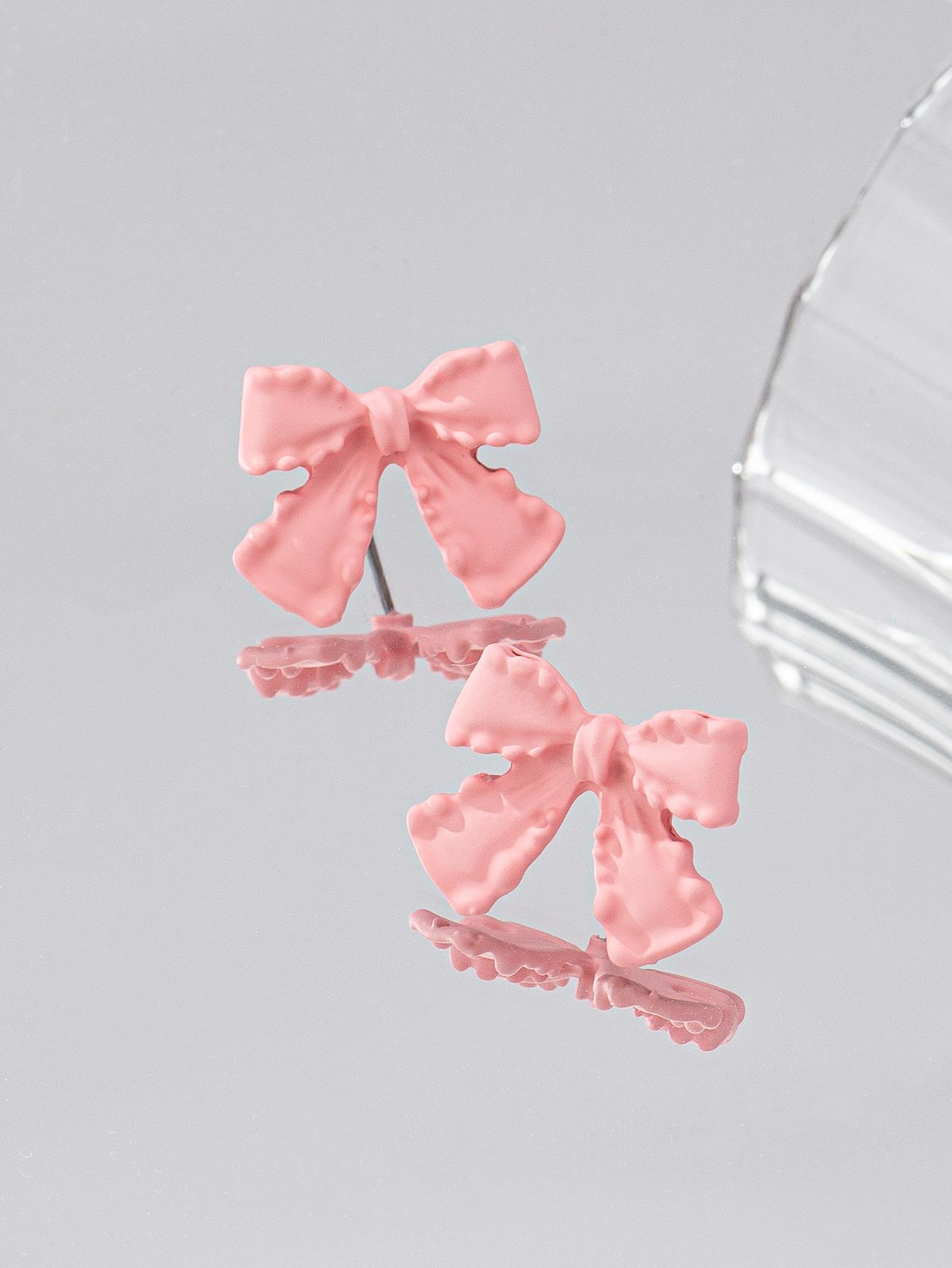 

Temperament fresh bow stud earrings sweet elegant exquisite Xianfan earrings рожевий