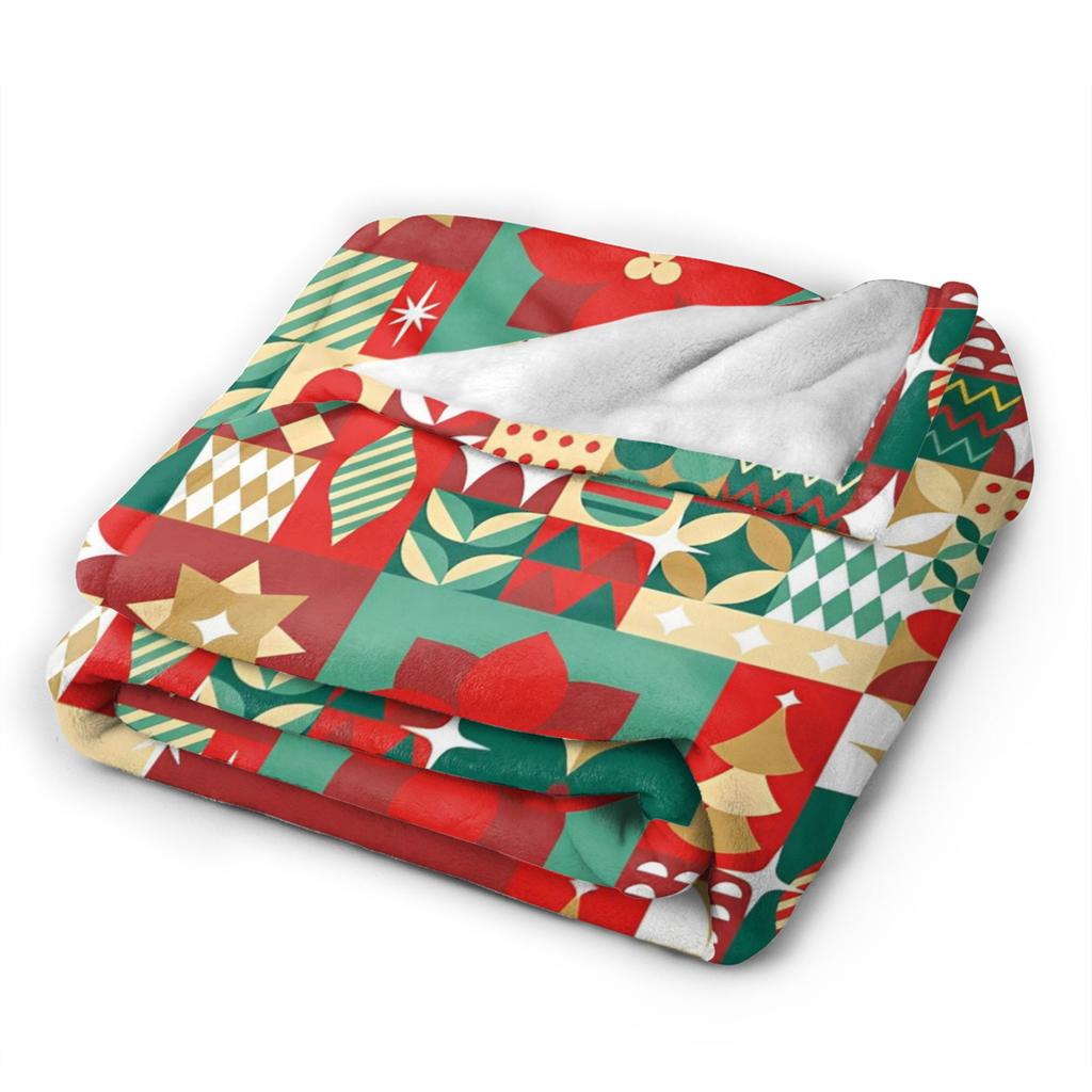Red Christmas Pattern Blanket Flannel Textile Decor Multifunction Warm Throw Blankets for Sofa Car Plush Thin Quilt