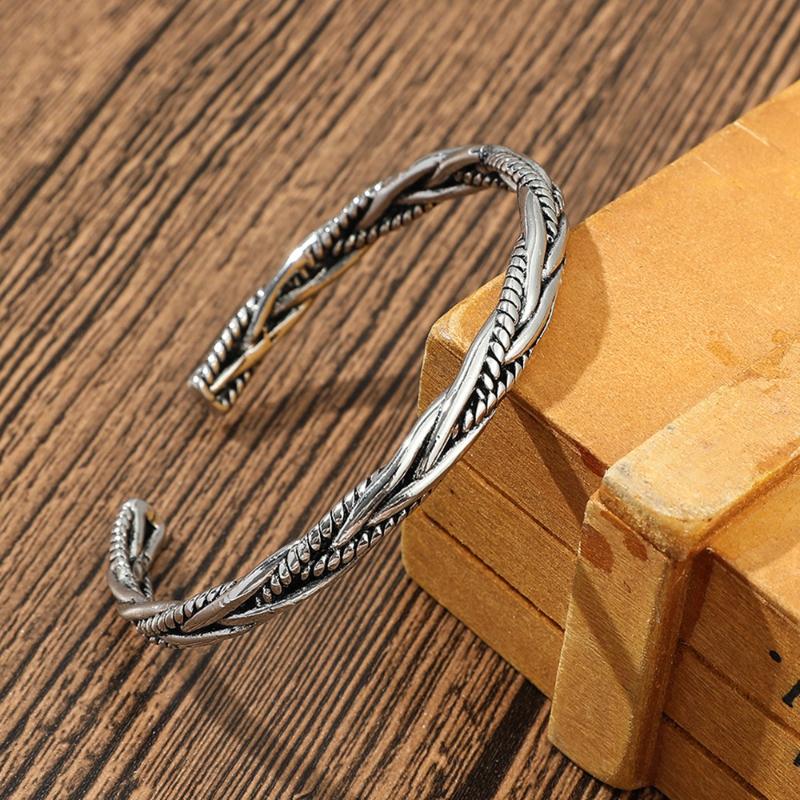 Unisex Vintage Bracelet, Copper Plated Twisted Woven Cuff, Adjustable Opening Bangle for Men & Women Hip-Hop Zircon
