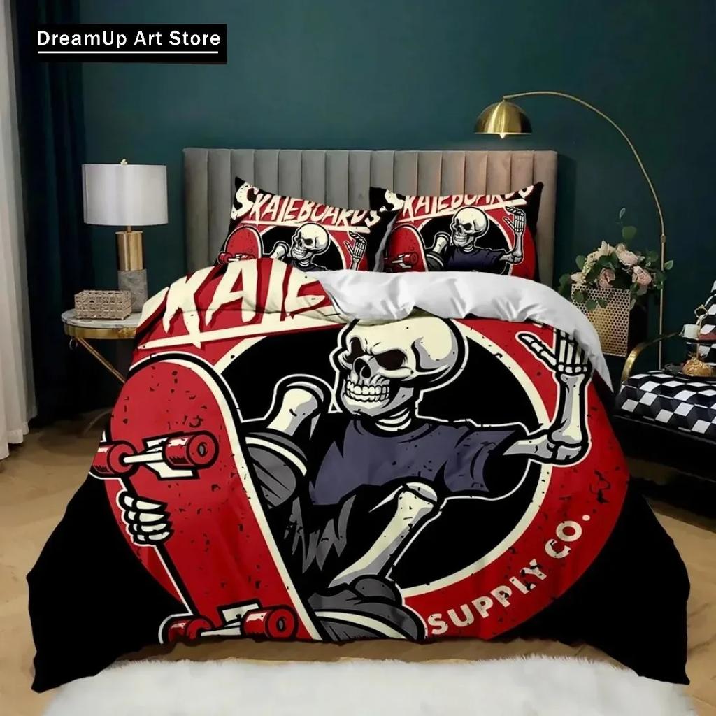 Cartoon Skateboard Wolf Kids Hip Hop Skateboard Sport Bedding Set Duvet Cover Bed Set Quilt Cover Twin Single Queen King Size