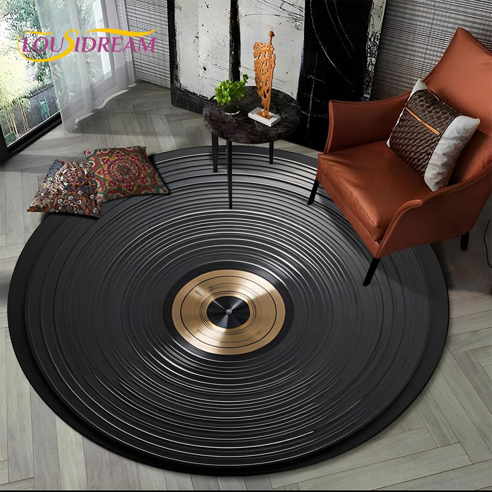 3D Vinyl Record Music DJ Screen Tape HD Round Area Rug,Carpet Rug for Living Room Bedroom Sofa Playroom Decor,Non-slip Floor Mat