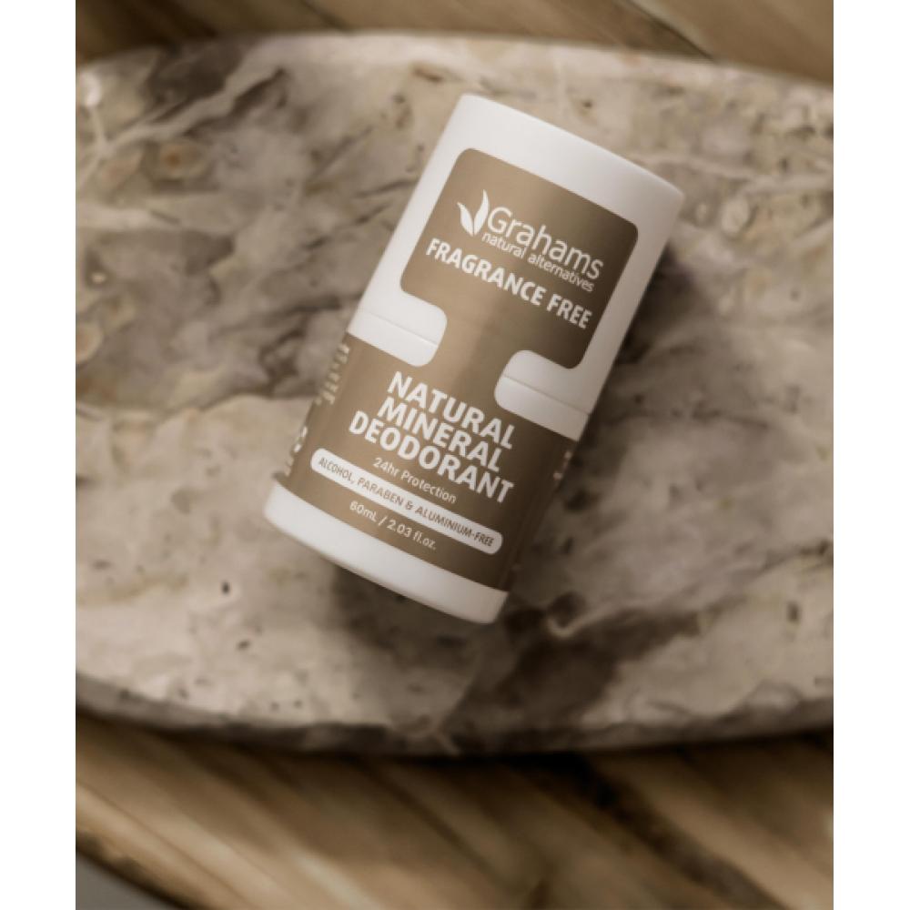 Grahams Natural Mineral Deodorant Unscented Roll On 60ml