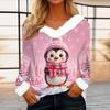 Damen Casual Christmas Print Langarm-Oberteil mit Plüschkragen für den Winter