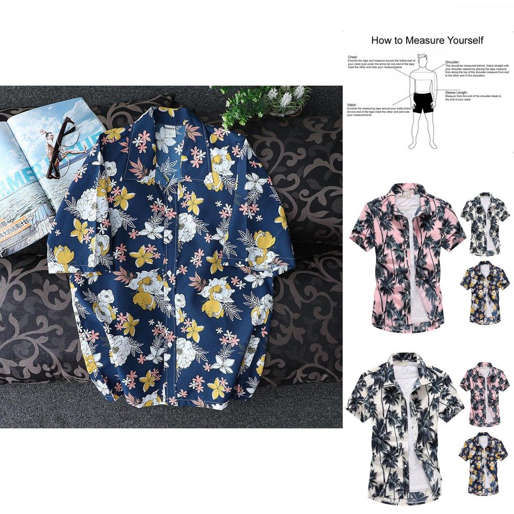Stylish Men Holiday Short Sleeve T-shirt With Vibrant Hawaiian Floral Patterns