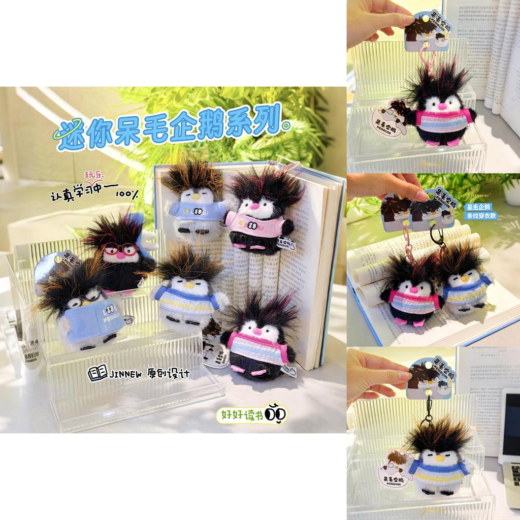 Mini Plush Penguin Keychain With Striped Clothing For Gift And Collectors Use