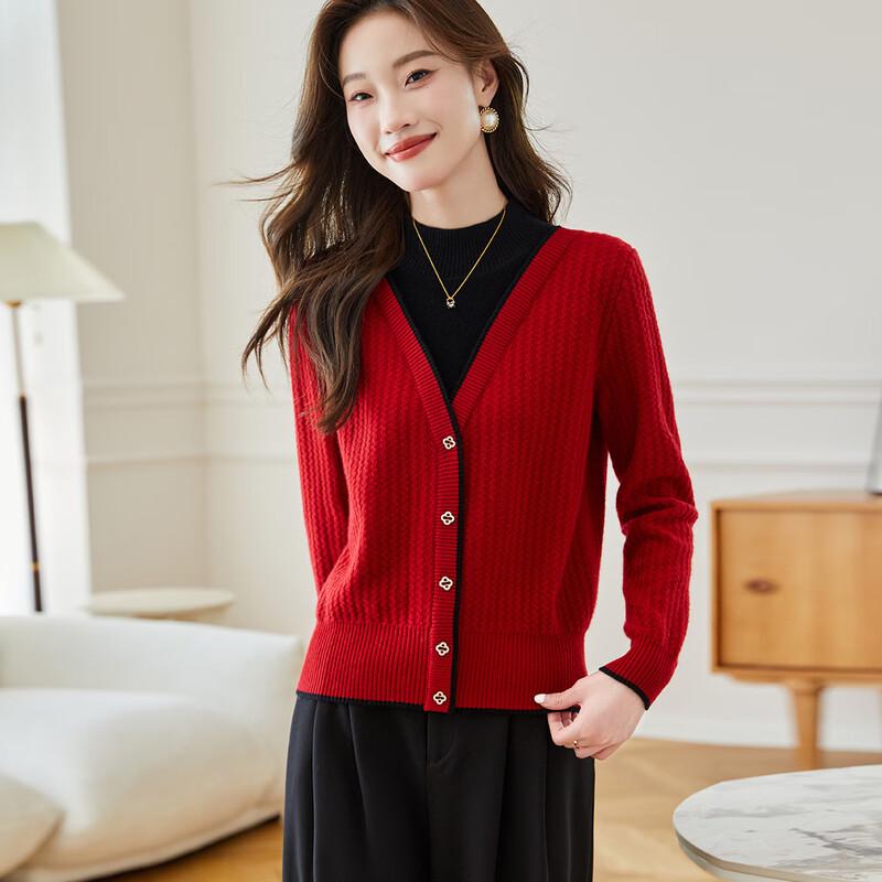 Srcr Women's Faux Two-Piece Pure Wool Half-High Collar Sweater