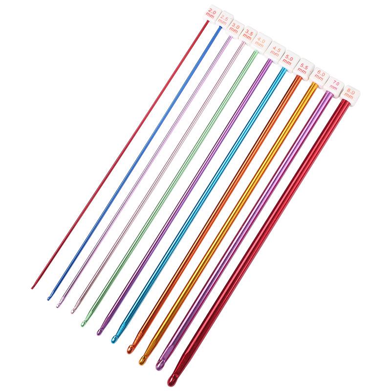 Afghan Crochet Needle Set: Long Handmade Aluminum Hooks & Colored Yarn for DIY Knitting Projects