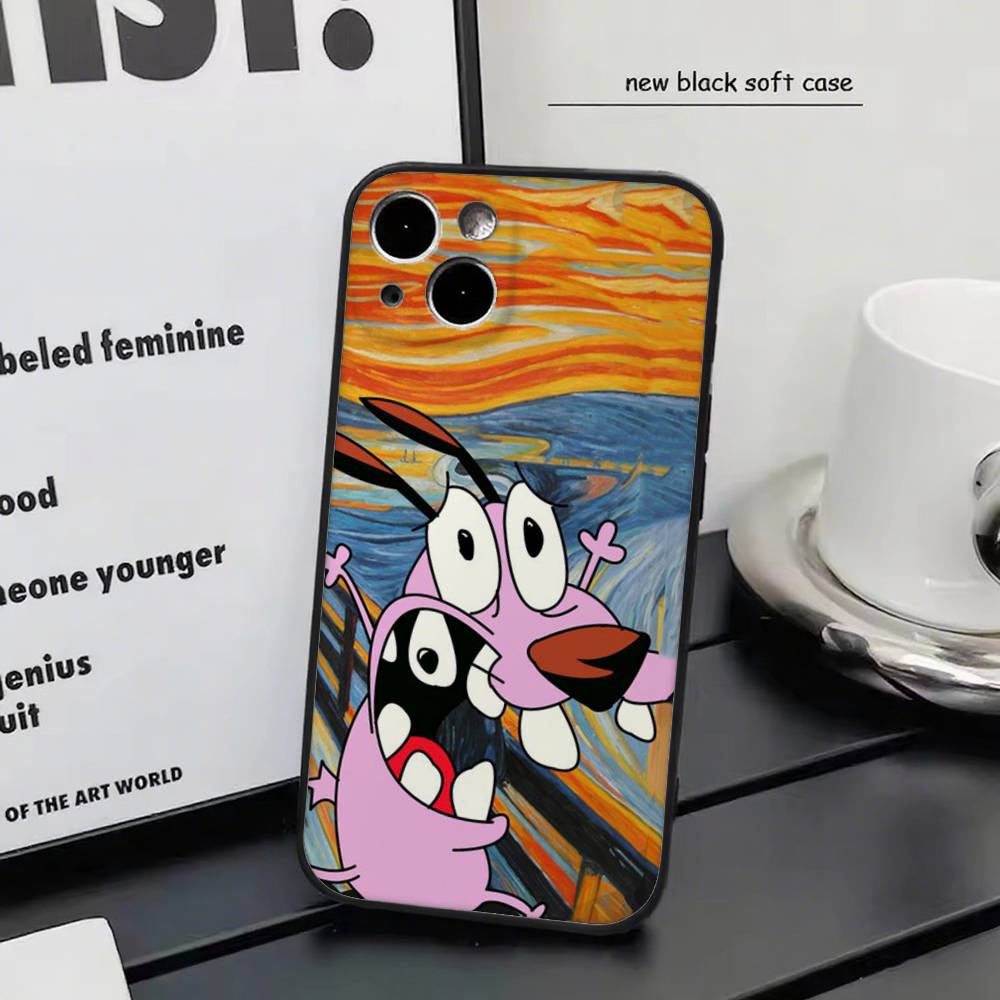 Cartoon Courage The Cowardly Dog-G For iPhone 13,17,11,12,16,14,15,Plus,Pro Max Soft Silicone Black Phone Case