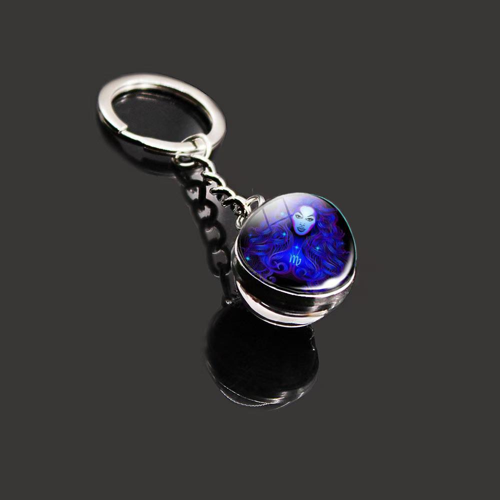 Kulatý svítící krystal zvěrokruhu Keychain - Panna & Lev