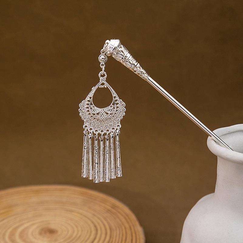 New Chinese Style National Tide Hairpin Minority Wind Hanfu Court Shaking Turquoise Hollow Flowers Tassel Hairpin