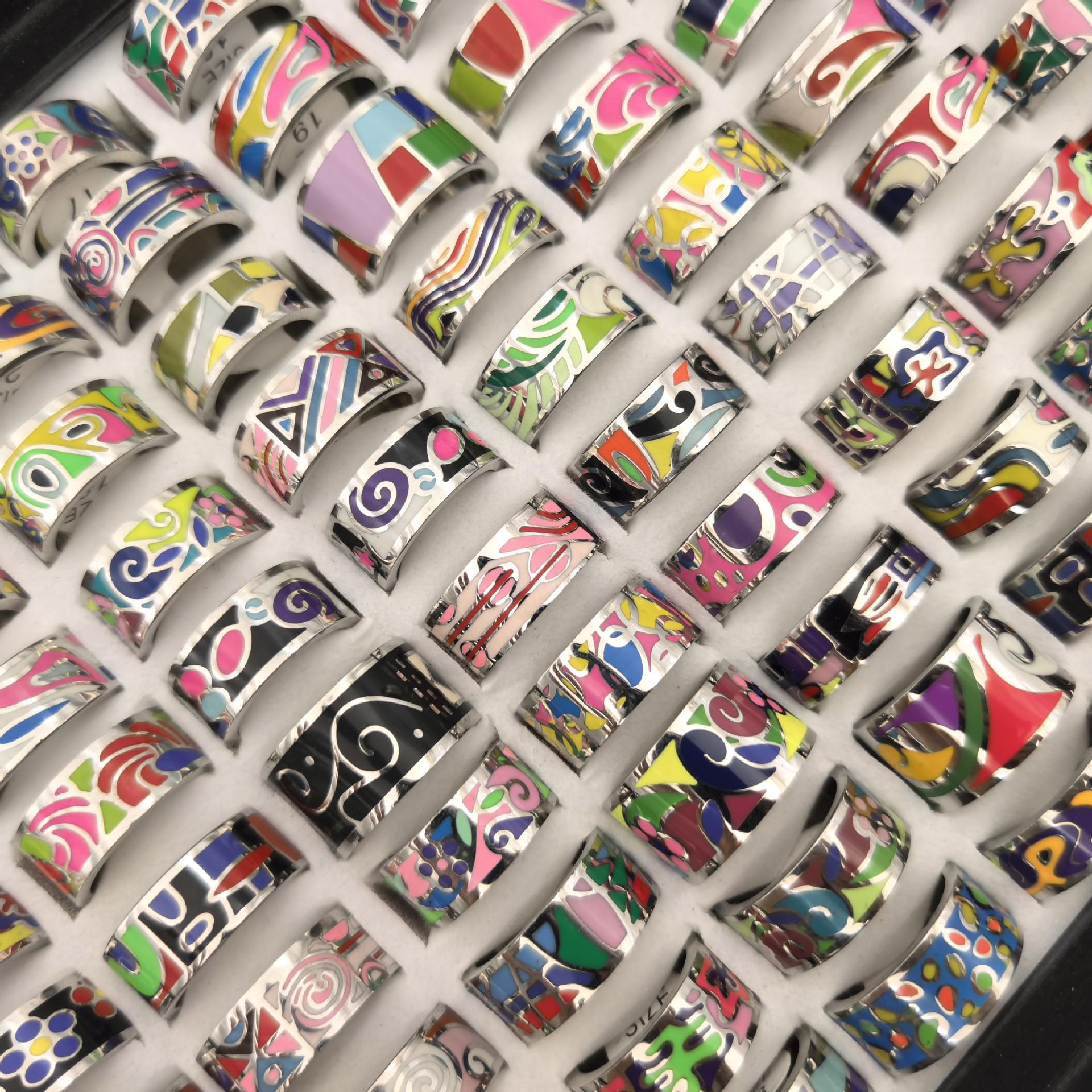 20Pcs Vintage Enamel Drip Glazed Painted Flower Open Ring Elegant Luxury Rose Geometric Jewelry for Women New