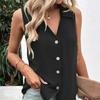 Moda Düz Renk V Yaka Şifon Gömlek Tank Top Gömlek Kadın Yaz Yeni Kolsuz Düğme Bluz Gevşek Giysiler Blusas 27987