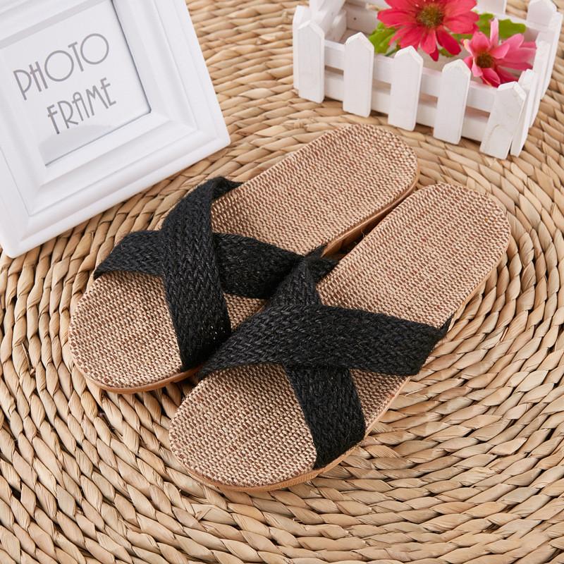 Fashion Women Indoor Slippers Home Flax Slides Summer Flat Shoes Woman House Floor Slippers Breathable Lovers Bedroom Shoes SH061202