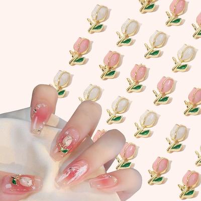 10 Pezzi Tulipani in Metallo Charms Nail Art, Gioielli 3D Francesi Floreali per Decorazione Design Manicure