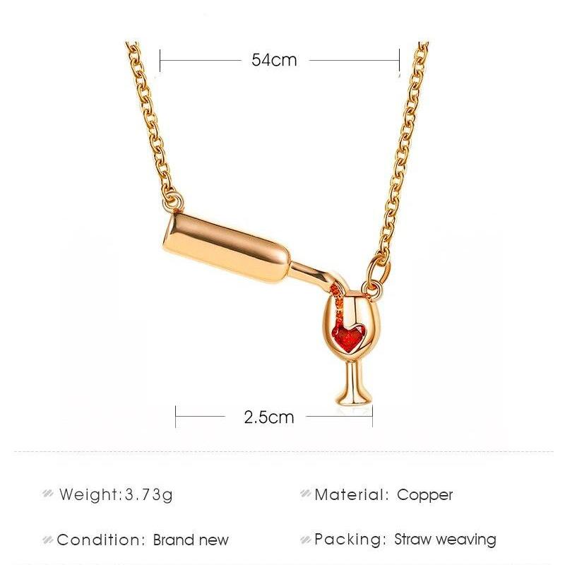 Wine Bottle Necklace for Women Creative Love Heart Wine Glass Pendant Necklaces Female Jewelry Anniversary Valentine Day Gift