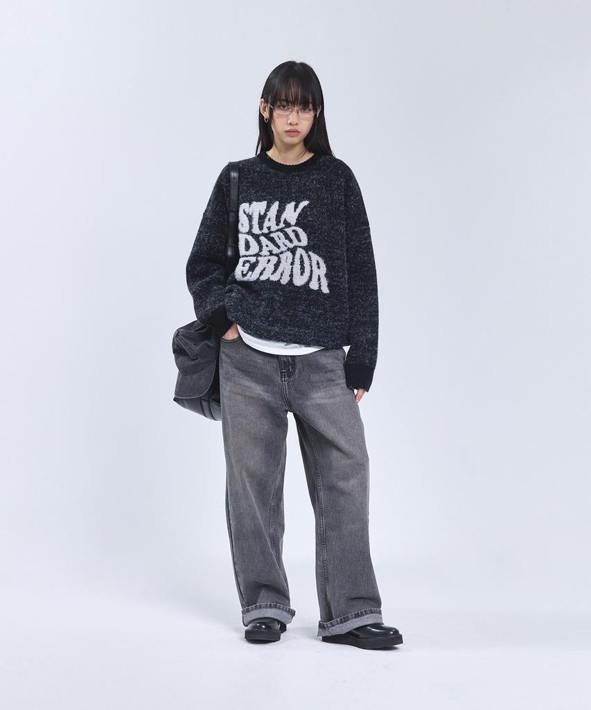 STANDARDERROR 87-Stan192 Pullover Brushed Lettering Jacquard Knit Black