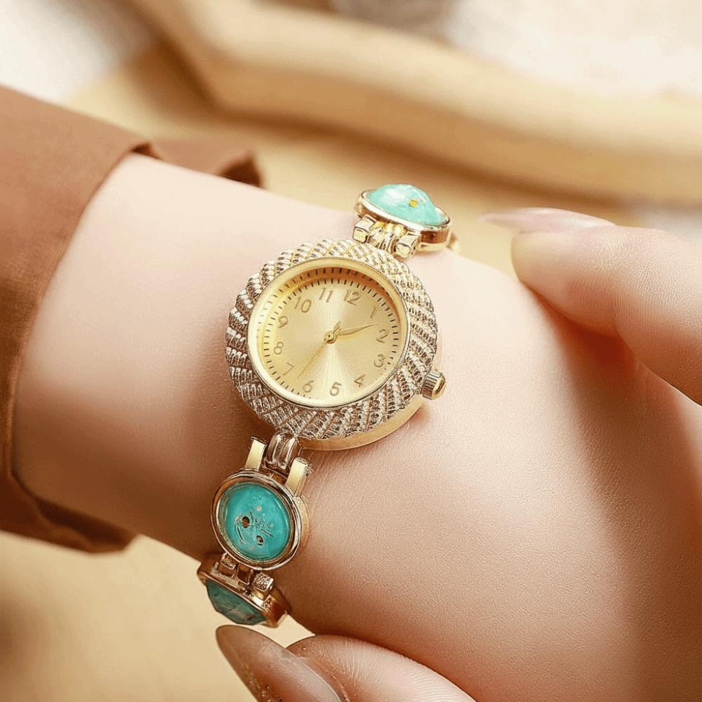 Gold Rhinestone-Inlaid Quartz Bracelet Watch Luxury Quartz Watch Festive Occasion