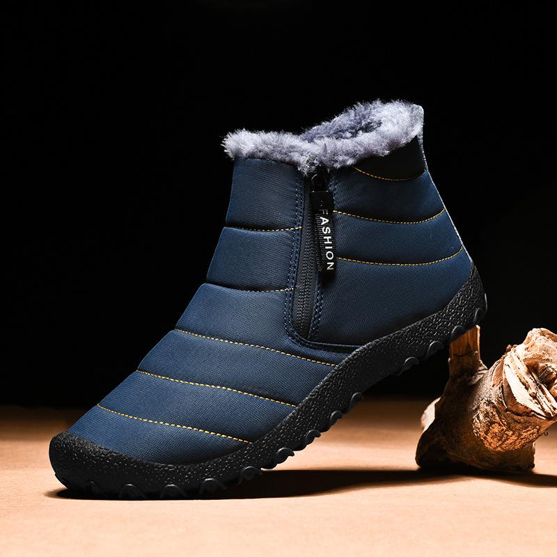 Winter large size velvet warm cotton shoes zipper snow cotton boots outdoor hiking waterproof snow boots men's shoes